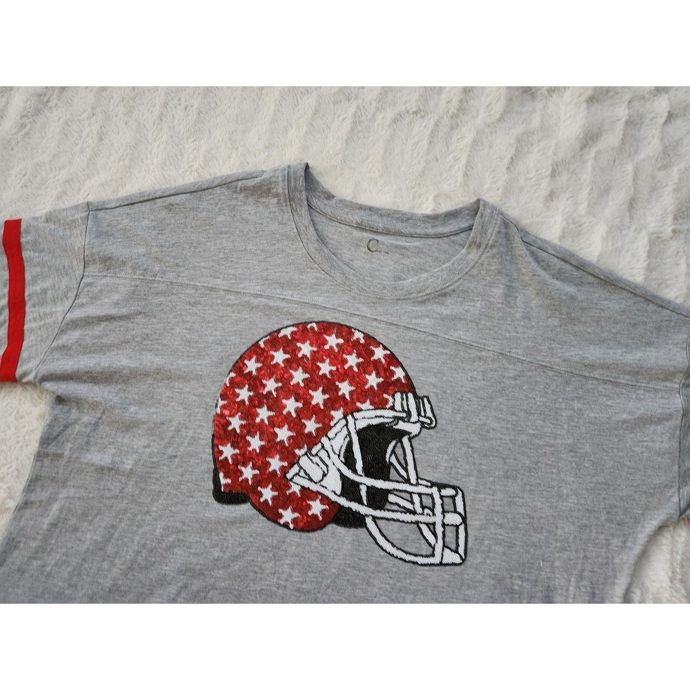 Cato Short Sleeve Gray Sequin Star Helmet Football T Shirt Womens Plus 18/20W